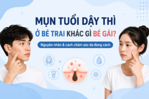 Mụn tuổi dậy thì ở bé trai khác gì bé gái và cách chăm sóc da đúng cách.